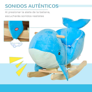 Caballo Balancín para Niños de 18-36 Mesas Forma Ballena Caballo de Juguete con Sonido Asas Cinturón de Seguridad y Base de Madera Carga 45 kg 60x33x50 cm Azul