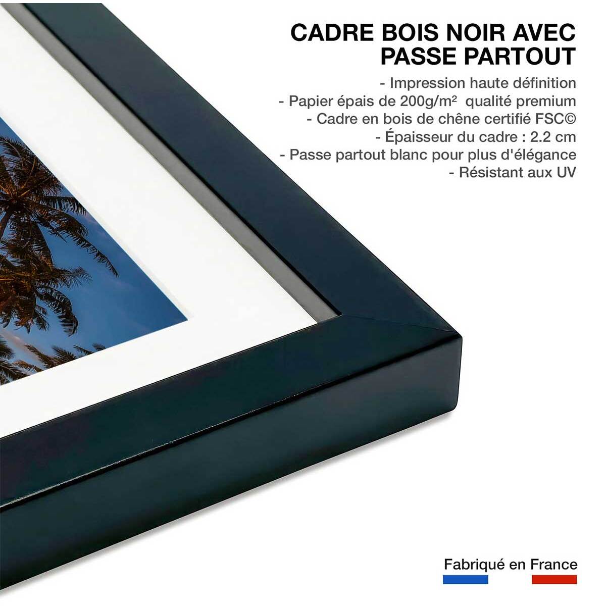 Affiche paysage paradis beach Affiche + cadre en bois - Noir