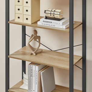 Libreria a 5 ripiani Industrial in Rovere Sonoma e Acciaio