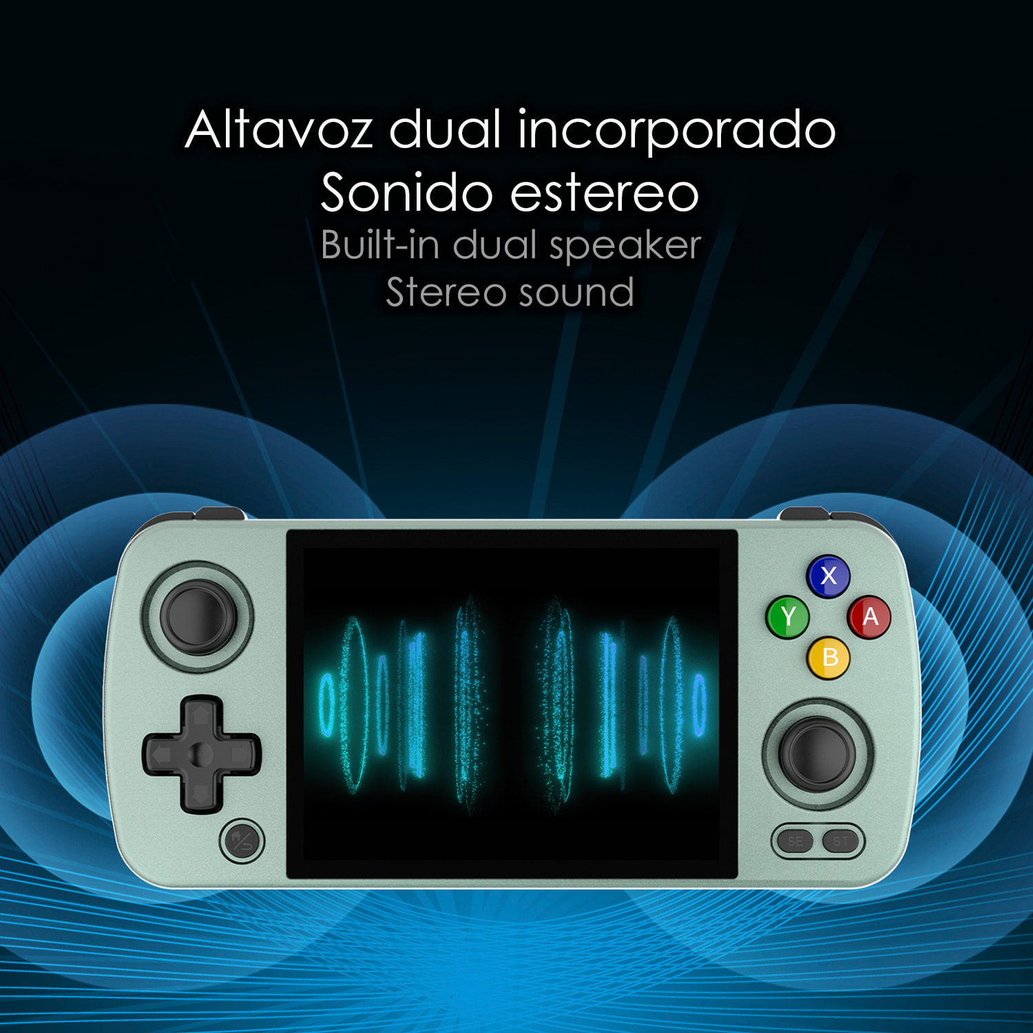 DAM Consola emulador multiplataforma RG405M. Pantalla táctil 4" IPS; Android 12, Octa-Core 2,0GHz, WiFi, 128GB. +3000 juegos. 16,3x7,6x1,6 Cm. Color: Verde Claro