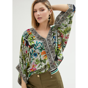 Top lungo aperto stampa jungle