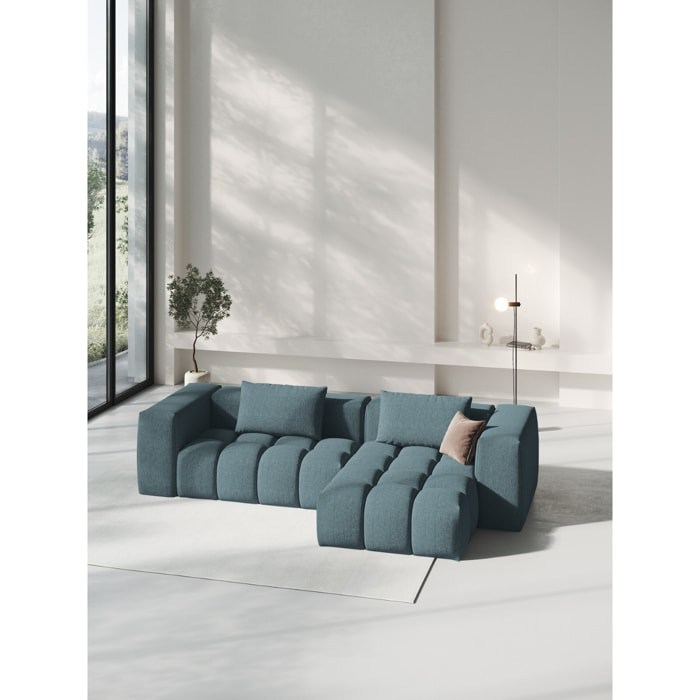 Canapé d'angle droit modulable "Lorella" 3 places en tissu structurel bleu clair