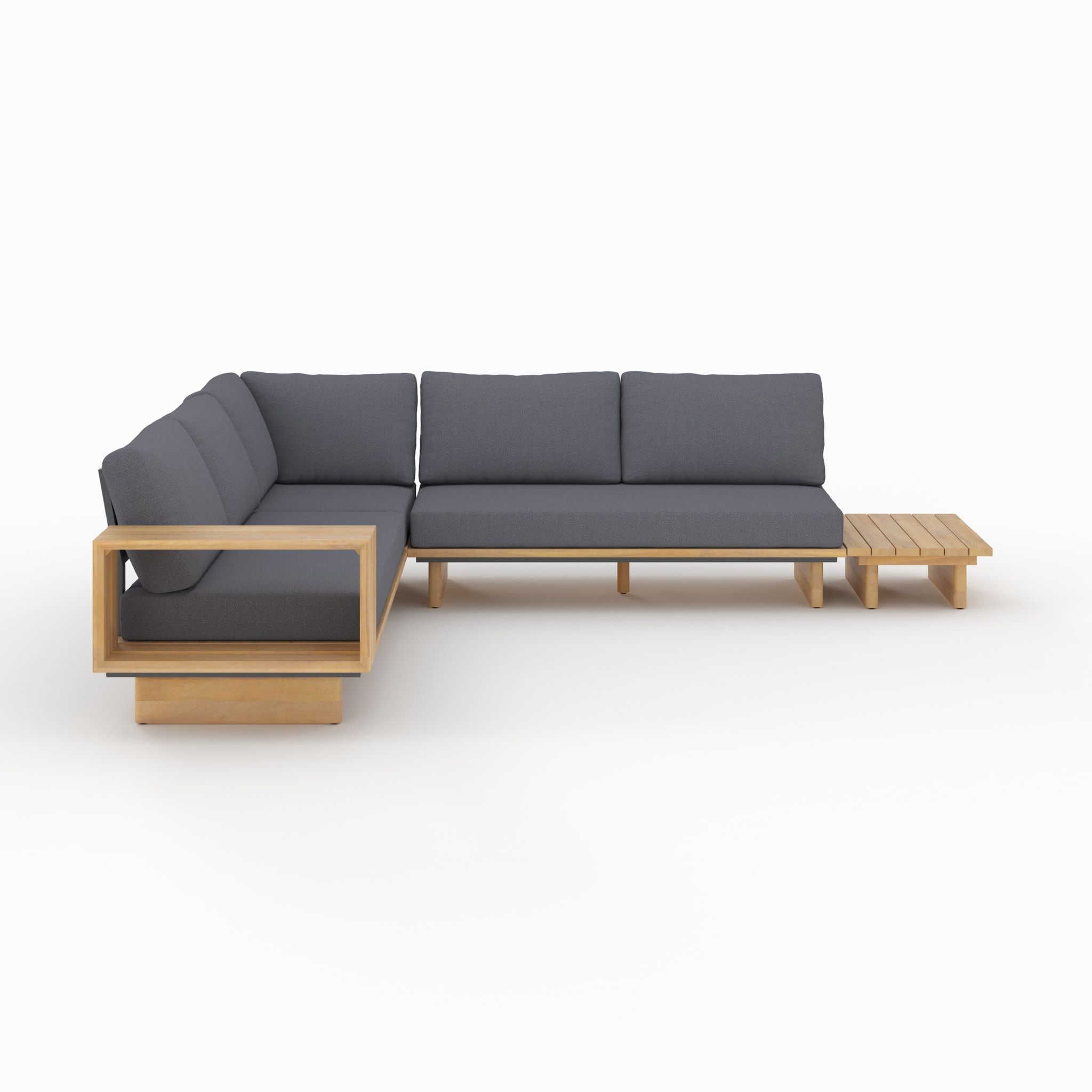 Canapé d'angle de jardin en bois et tissu gris 4 places - Seya