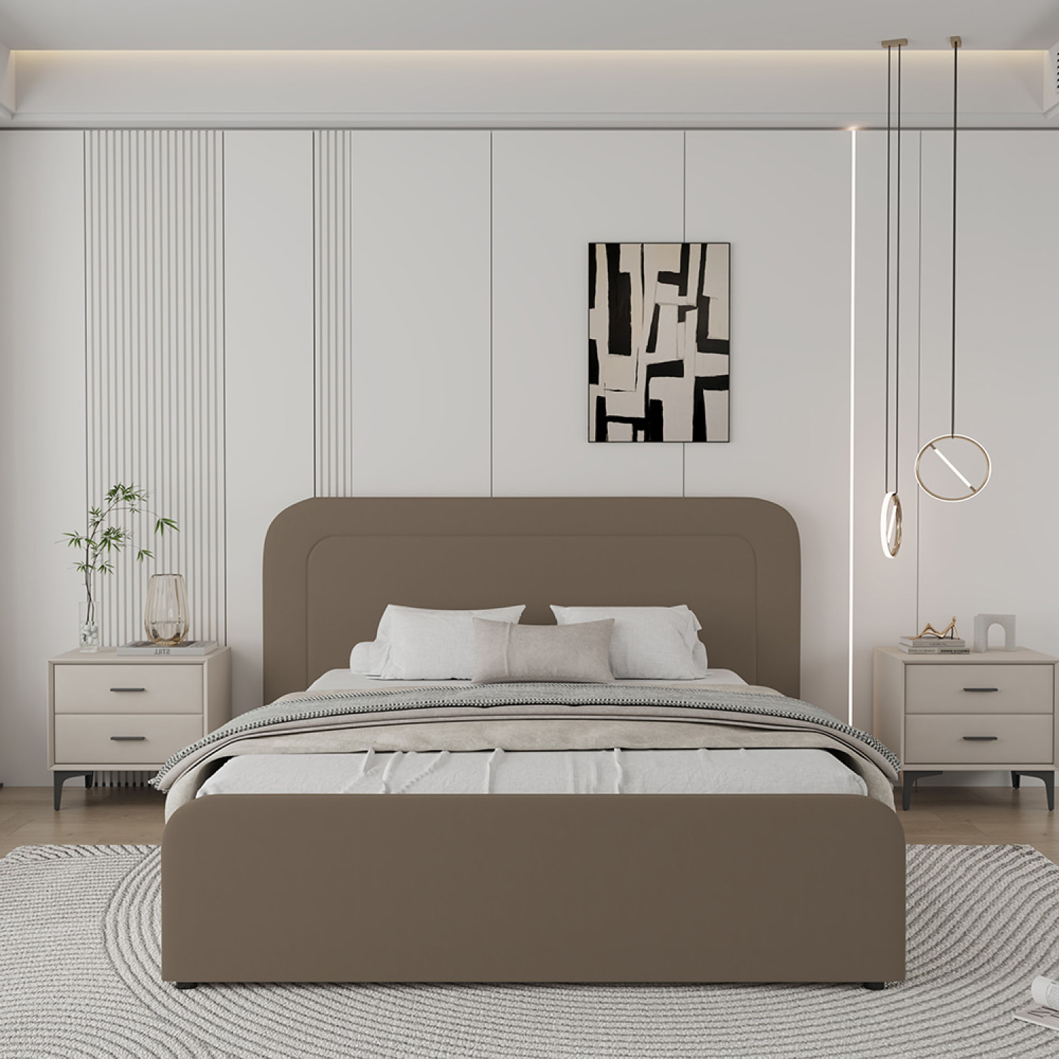 Lit avec coffre de rangement 140x190cm en velours marron SEDONA