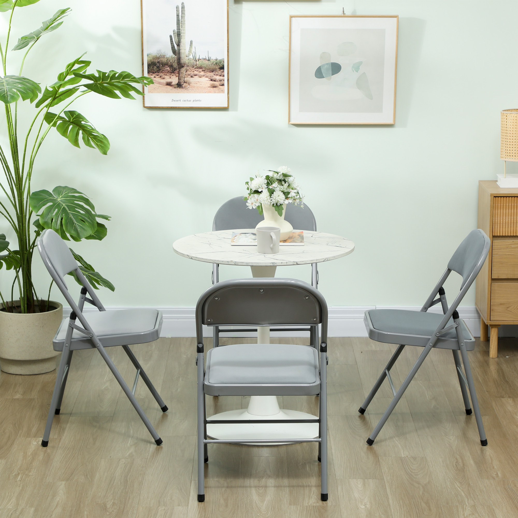 Lot de 4 chaises pliantes assise dossier rembourrés acier velours gris