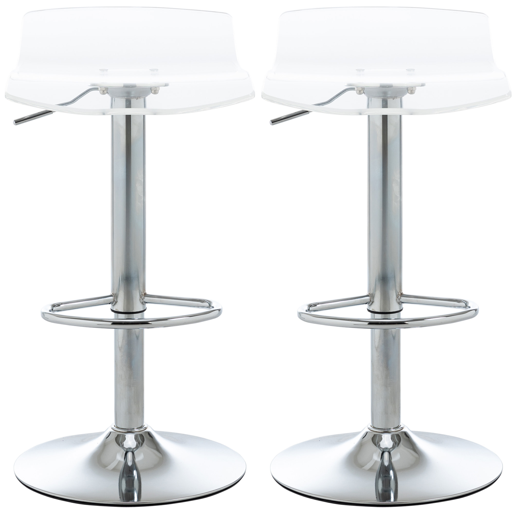 Lot de 2 tabourets de bar design contemporain assise acrylique et piètement métal - pivotant 360° - hauteur réglable avec repose-pieds - transparent