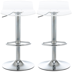 Lot de 2 tabourets de bar design contemporain assise acrylique et piètement métal - pivotant 360° - hauteur réglable avec repose-pieds - transparent