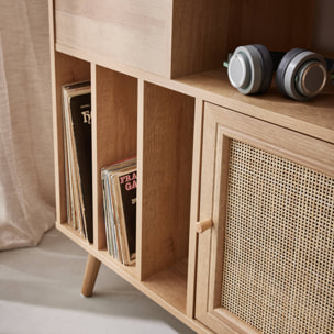 Meuble vinyle cannage et décor bois Bohème 1 porte et 4 casiers 83cm