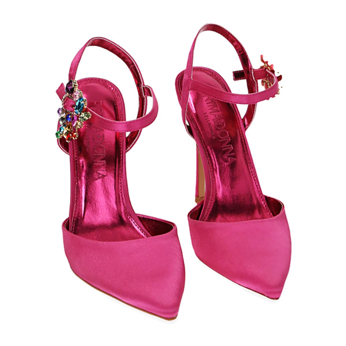 Décolleté slingback fucsia in raso, tacco 10,5 cm