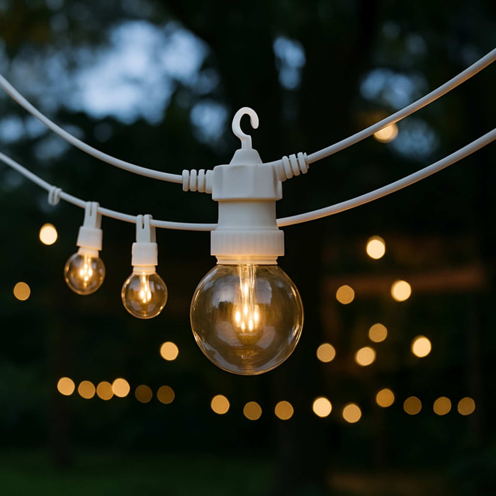 Guirnalda de luces led blancas cálidas para decoración interior, 10 bolas g50 de pvc y cobre, con temporizador y transformador incluido