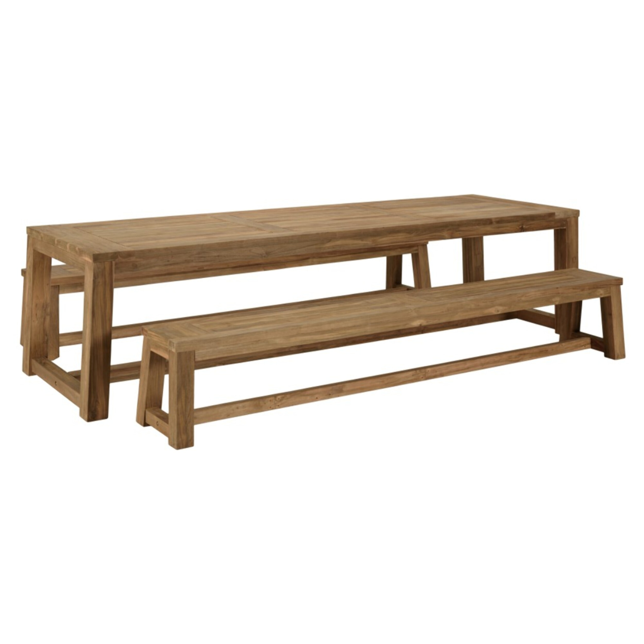 KALLY - Salon de jardin 1 table et 2 bancs en bois teck recyclé