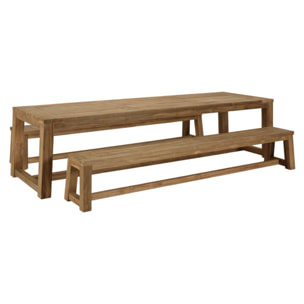 KALLY - Salon de jardin 1 table et 2 bancs en bois teck recyclé