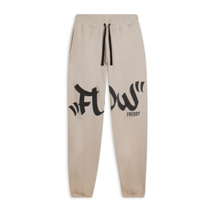 Pantaloni in felpa con stampa Flow e fondo raccolto