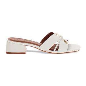 Mules punta abierta blancas tacón 4 cm