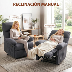 Sillón de Masaje, Sillón Relax Reclinable con 8 Puntos de Masaje, Función Calefacción Lumbar, Mando a Distancia, Asiento con Muelles, Bolsillos Laterales, Tejido Efecto Lino, Gris Oscuro