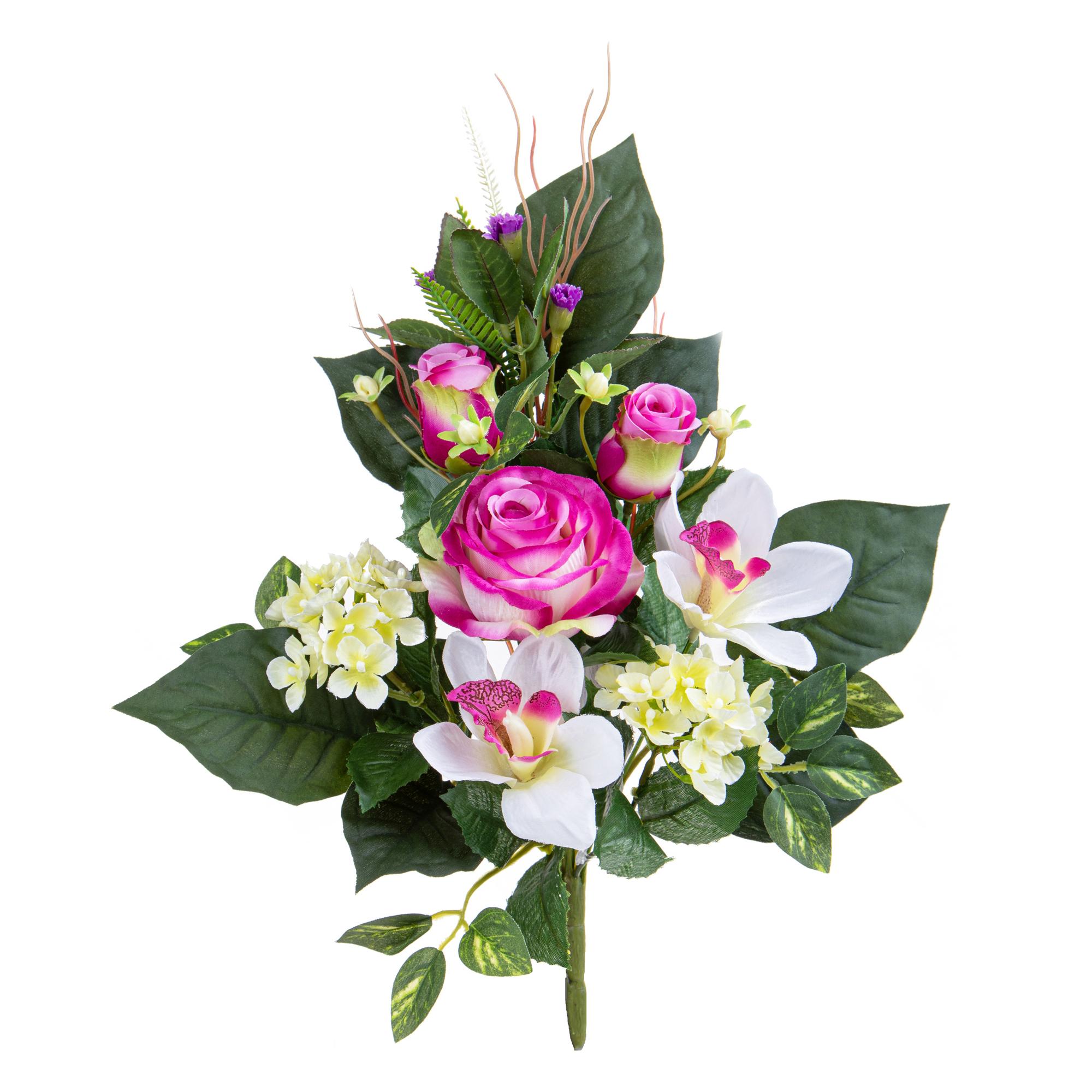 Frontale Rose/Cymbidium 43 Cm - Pezzi 4 - 15X43X8cm - Colore: Altro - Bianchi Dino - Fiori Artificiali