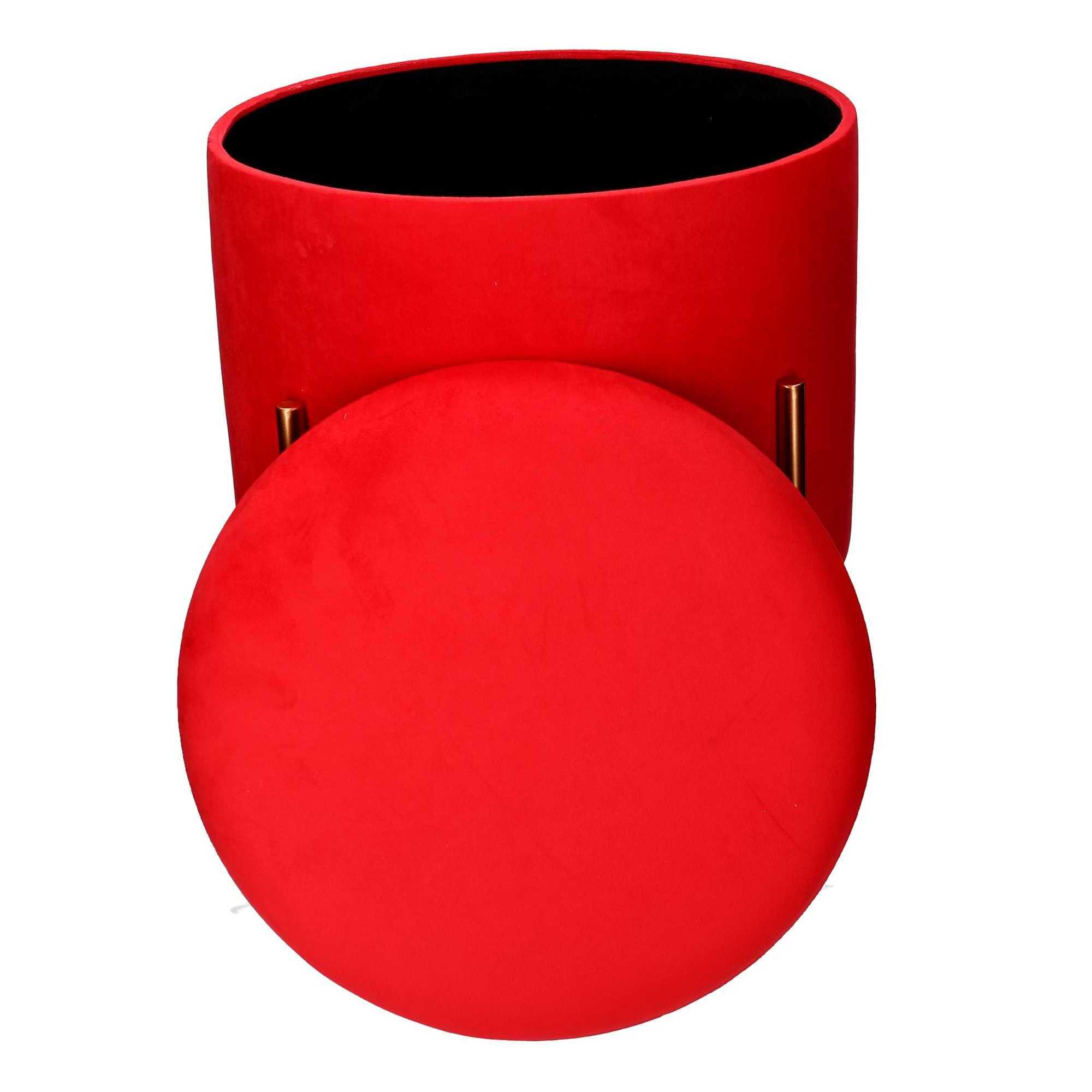 Pouf contenitore Vacchetti in tessuto rosso con gambe cm ø40h51