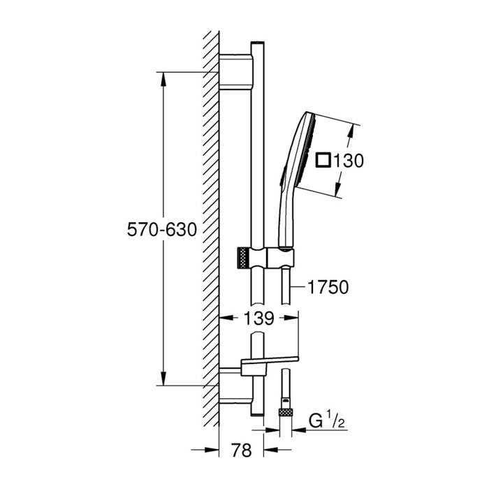 GROHE Vitalio SmartActive 130 Cube Ensemble de douche 3 jets avec barre 26596000