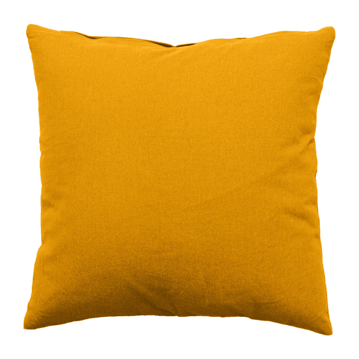 Coussin déhoussable uni en coton - Jaune moutarde