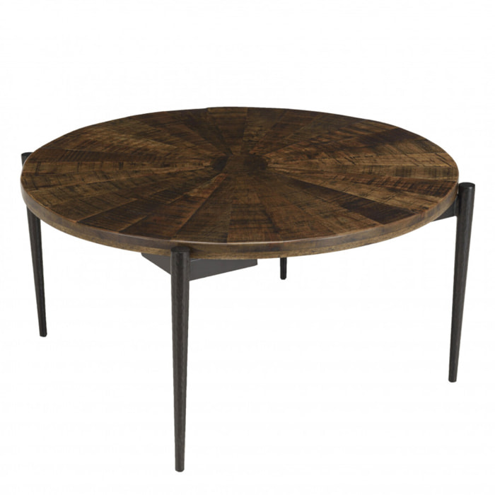 KIARA - Table basse ronde 80x80cm bois recyclé pieds métal