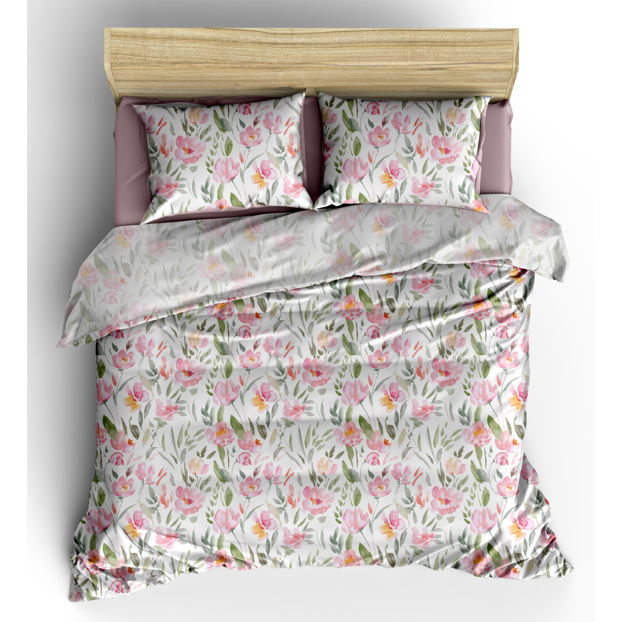 WHITE & WHITE Parure copripiumino singolo 100% cotone percalle stampato pesca