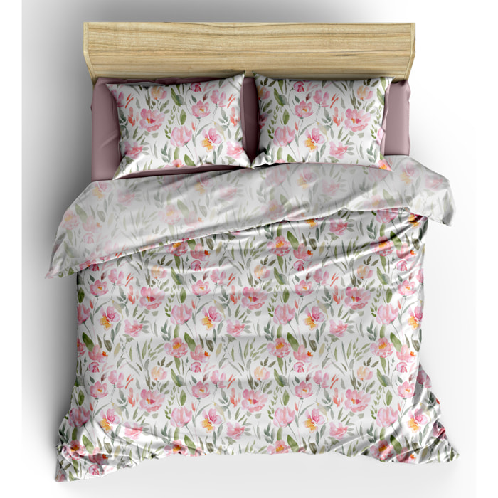 WHITE & WHITE Parure copripiumino singolo 100% cotone percalle stampato pesca