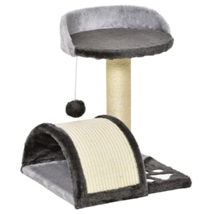 Arbre à chat griffoir grattoir design jeu boule suspendue + plateforme peluche sisal naturel gris