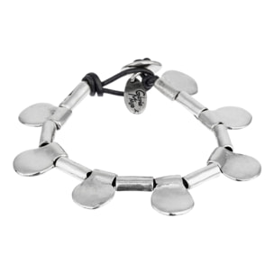 Pulsera cuero y plata "espejos" plata