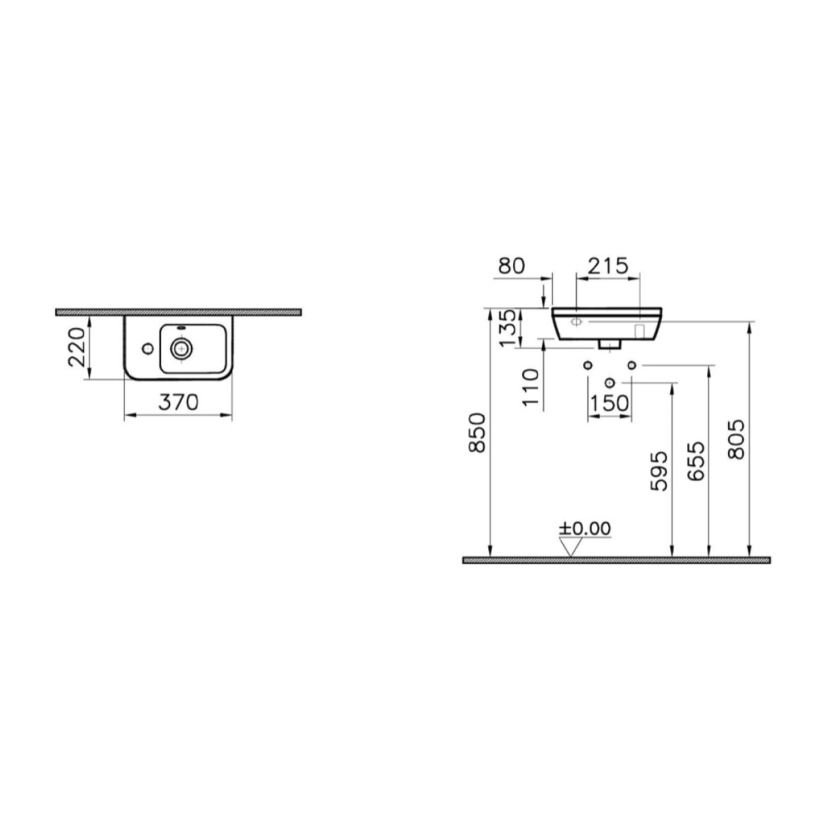 Set Lave-mains 37x22 cm, trou pour robinet à gauche + siphon (7090-003-0028-SET)