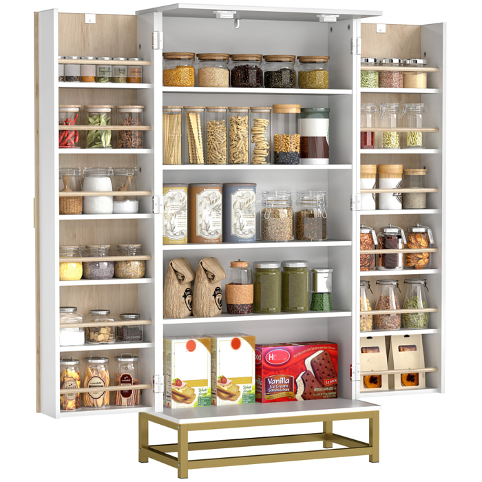 Armario de Cocina, Armario Despensa Cocina, con 2 Puertas con 12 Estantes, Alacena Moderna, con 5 Estantes Ajustables, Base de Acero, para Comedor, Salón, 58x29x119,5 cm, Blanco