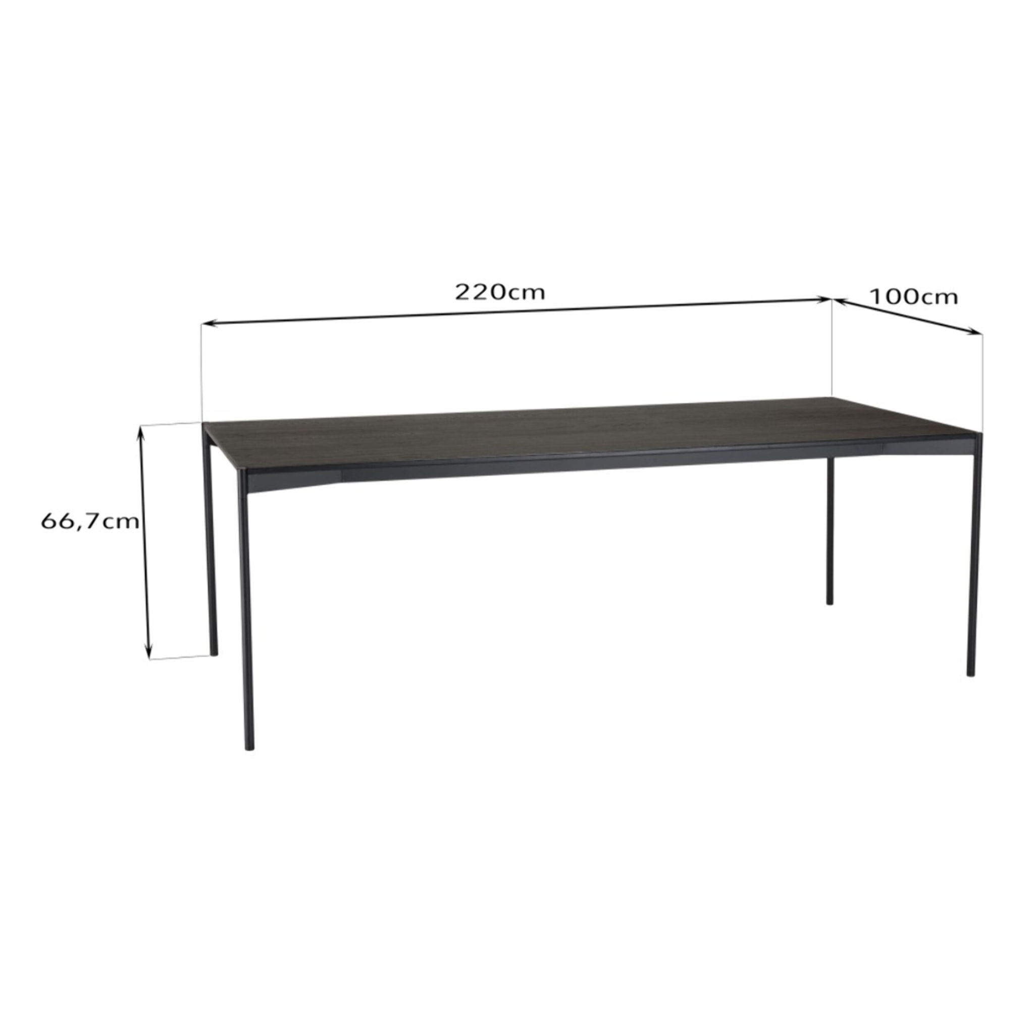DALY - Table à manger rectangulaire noire 220x100cm piètement métal