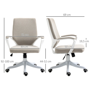 Silla de Oficina Giratoria Silla de Escritorio Basculante con Reposabrazos y Altura Ajustable para Dormitorio Salón Carga 120 kg 62x69x92-100 cm Beige