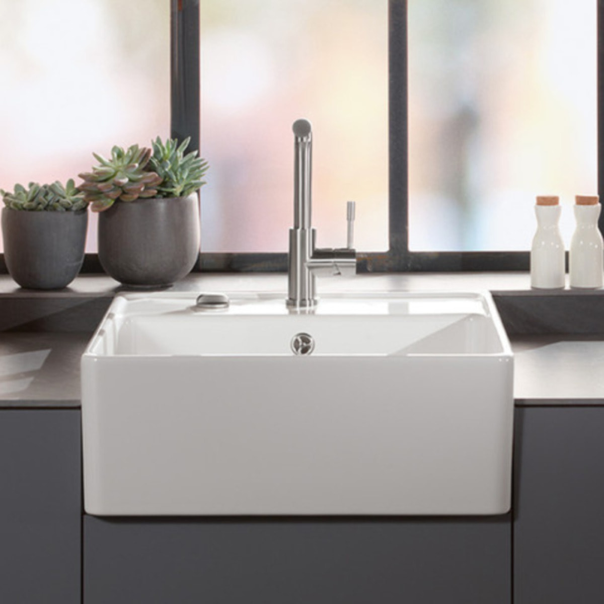Evier timbre office Tradition Snow White CeramicPlus avec vidage manuel