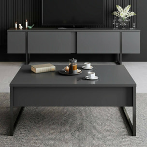 Mobile porta TV Abishia, Credenza da soggiorno, Armadio basso per TV, Base parete attrezzata, 180x30h50 cm, Antracite e Nero