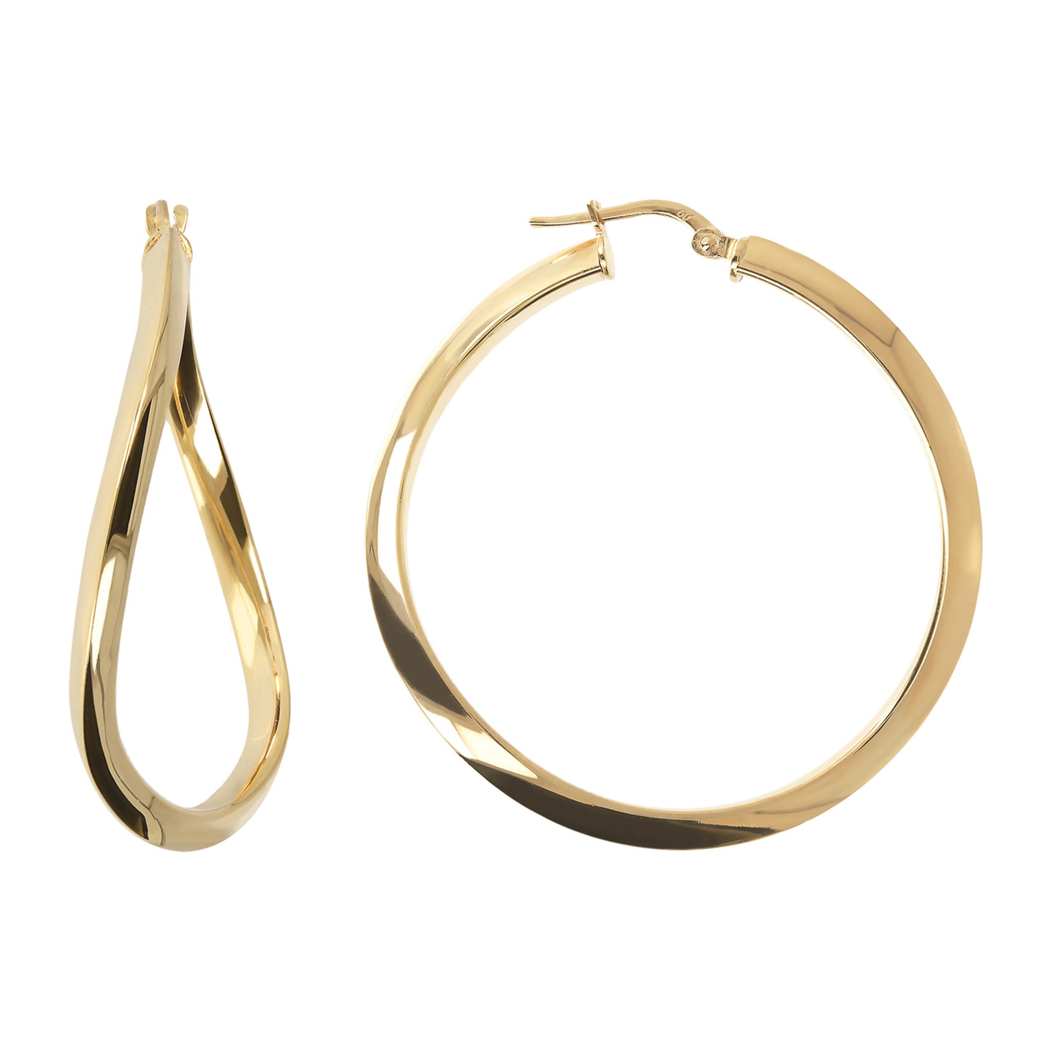 Orecchini a Cerchio Sottili in Argento 925 placcato Oro Giallo 18Kt Design Onda Diametro 4cm