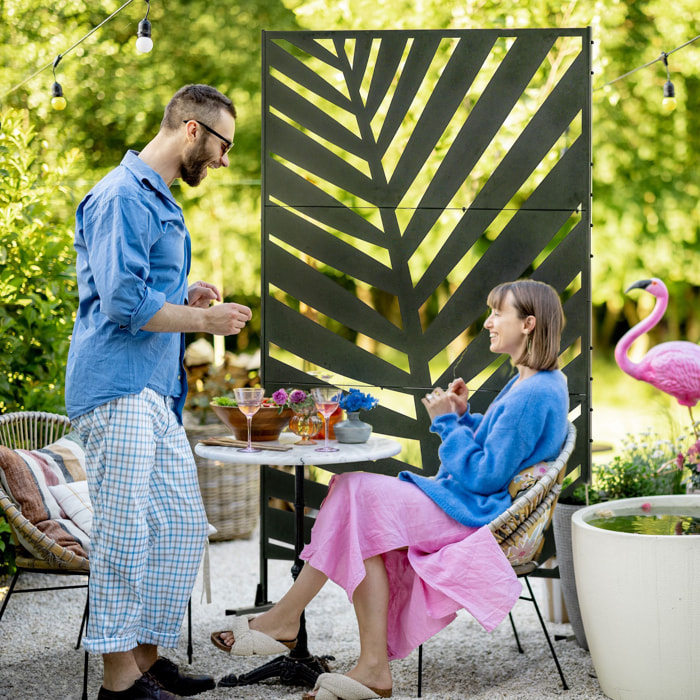 Biombo de 3 Piezas Biombo Separador de Ambientes con Diseño de Hoja de Plátano Biombo para Exterior Jardín Patio Terraza 122x45x198 cm Negro