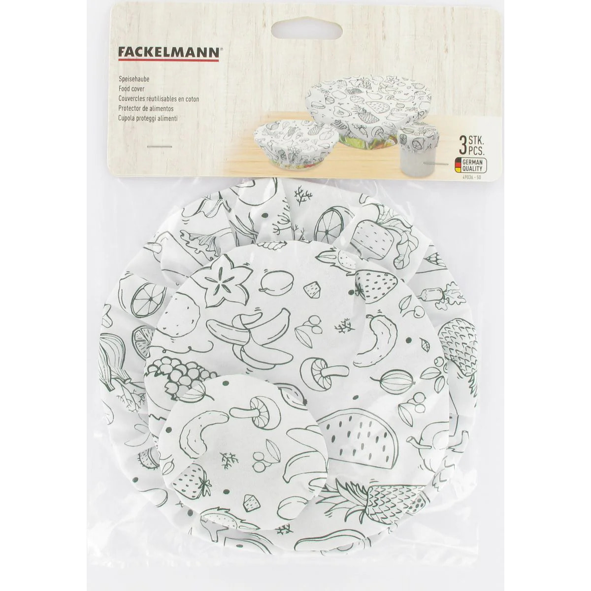Lot de 3 films étirables réemployables en coton de 8 à 20 cm Fackelmann Nature