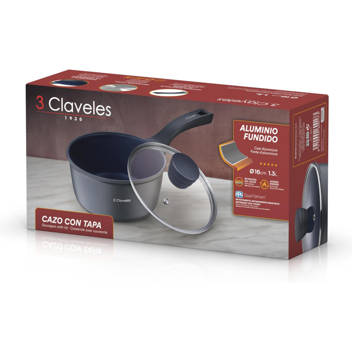 Cazo con tapa de ø16cm y 1,3l en aluminio fundido antiadherente