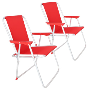 Well home - juego de 2 sillas de playa metálica plegable de color rojo 44x44x74cm