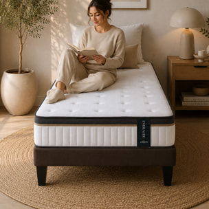 Ensemble Matelas Émeraude & Sommier Kit Tissu, Mémoire de Forme & Air System, 24 cm, Accueil Moelleux, Soutien Ferme