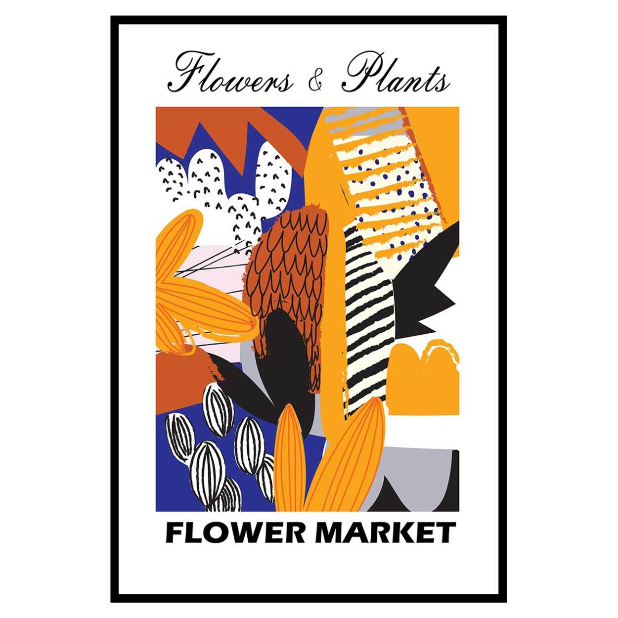 Affiche encadrée fleurs abstraites modernes Affiche + cadre en métal - Noir
