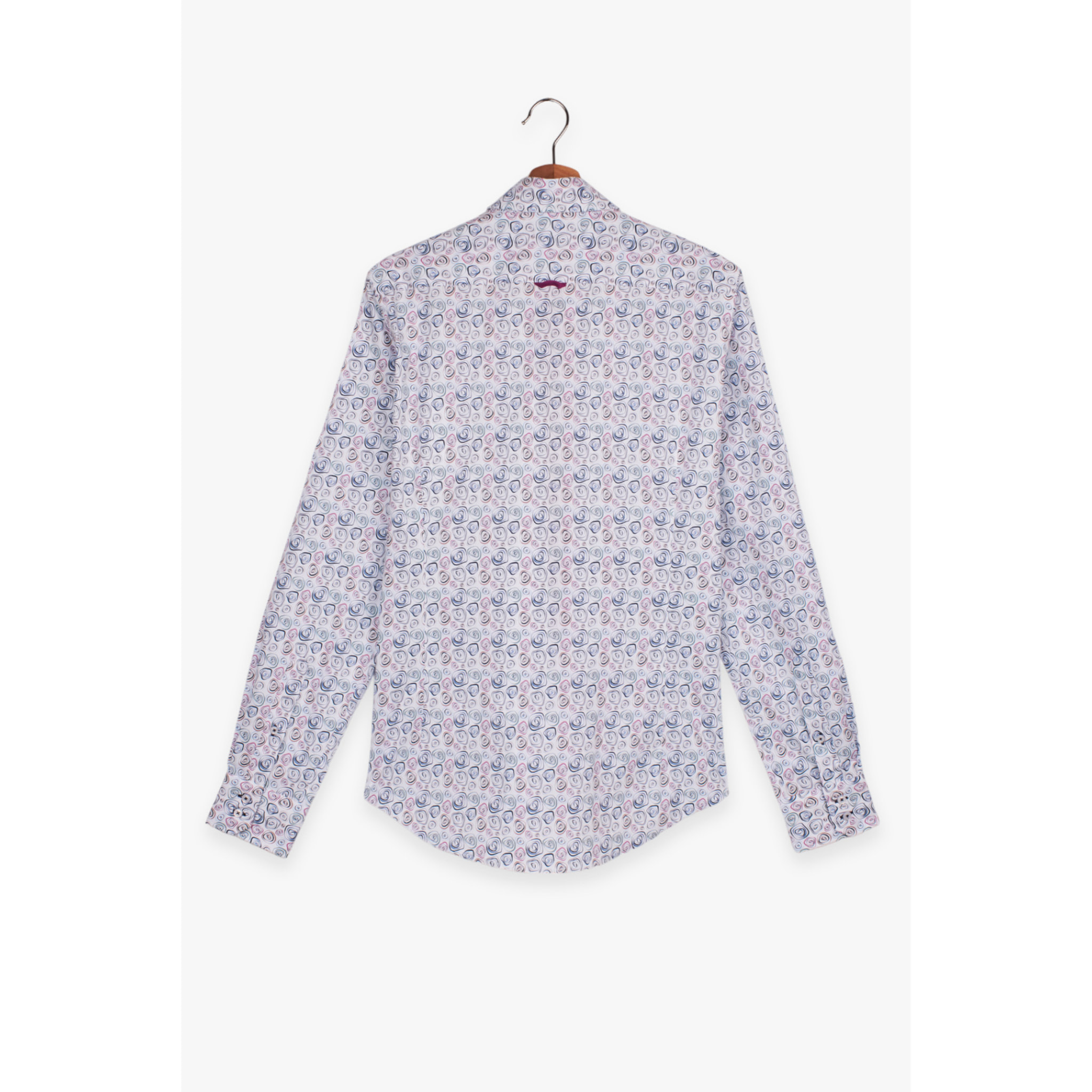 Camicia Uomo 2 Bottoni Button Down Slim Popeline Stampato Bianco e Blu