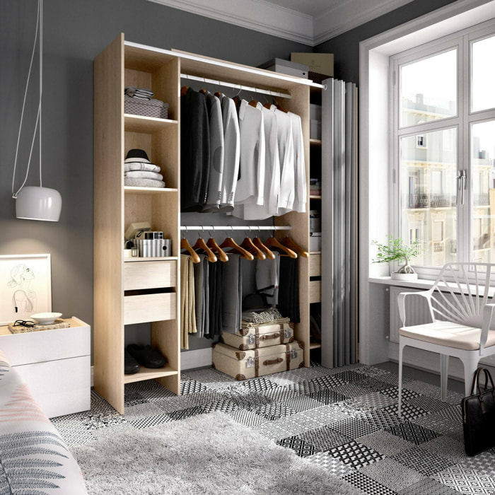 Guardaroba grande Olaf, Mobile camera da letto, Cabina armadio portabiti, Armadio appendiabiti, 180x50 h205 cm, Rovere