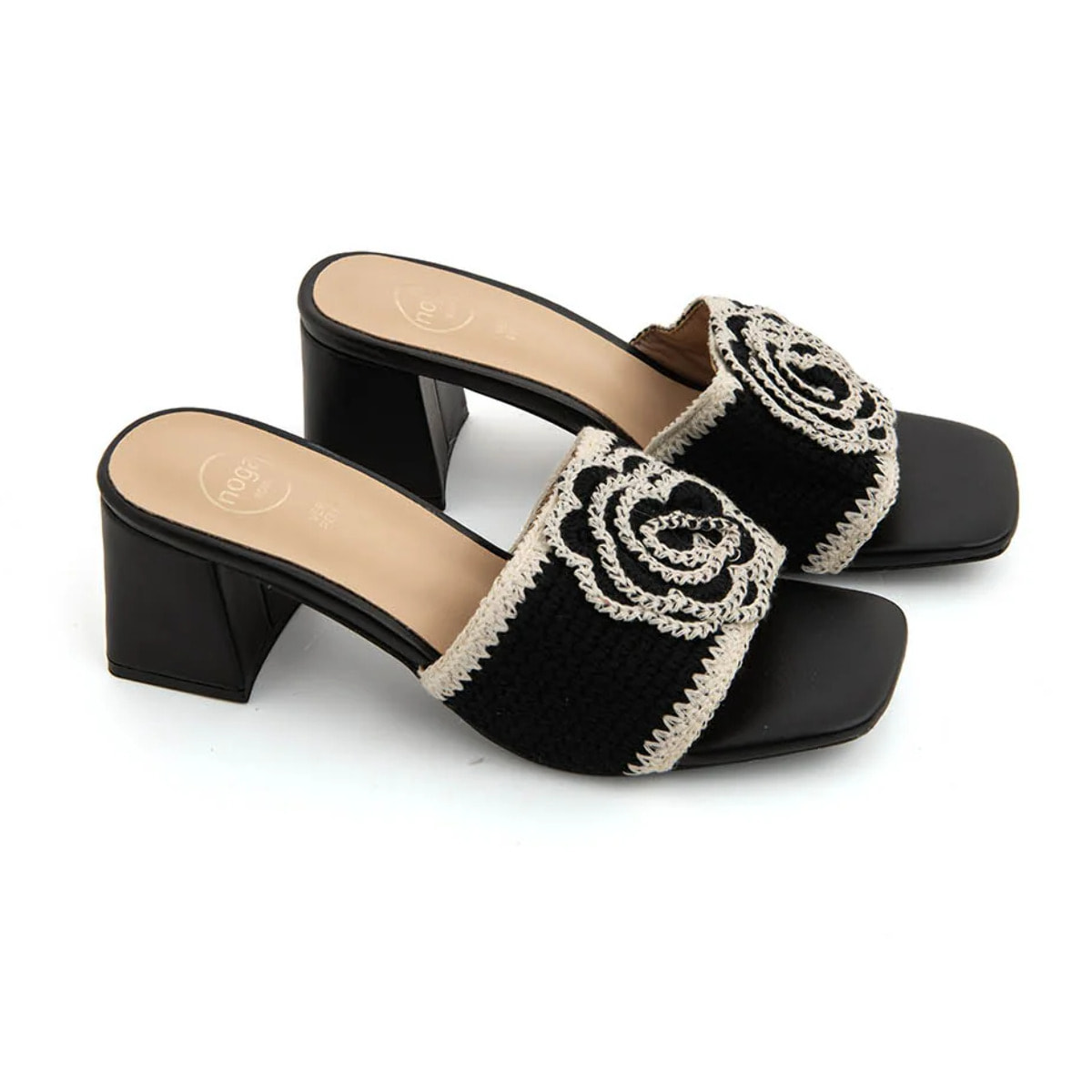 Sabot boho con fascia a uncinetto - NERO