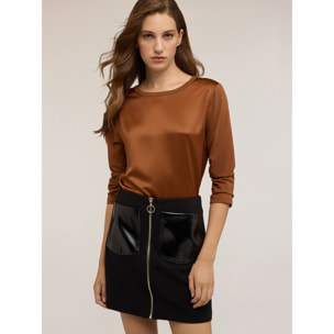 Motivi - T-shirt basic bimaterica - Arancione