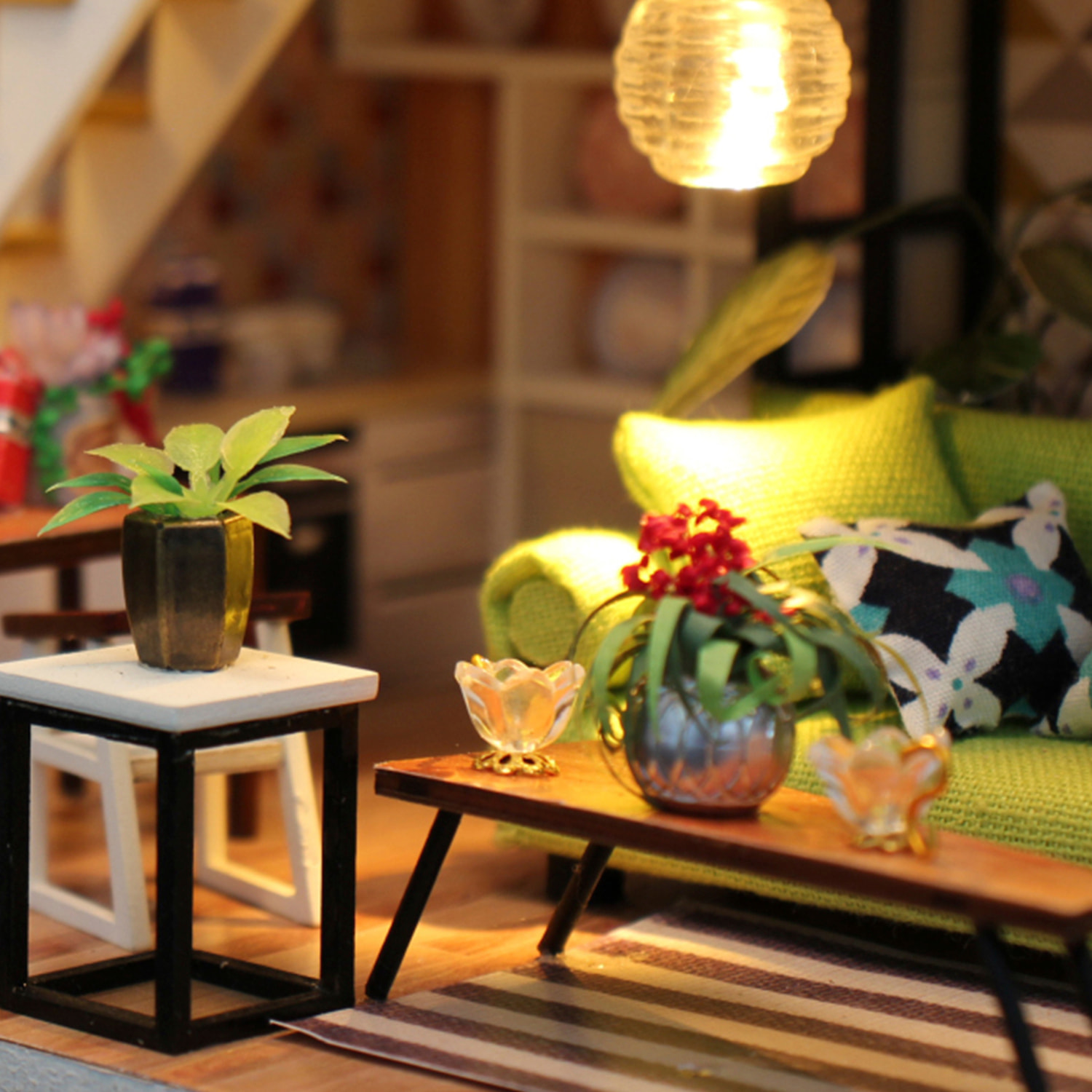 Habitación Escandinavia Romántica. Maqueta 3D realista con gran detalle y luces led.