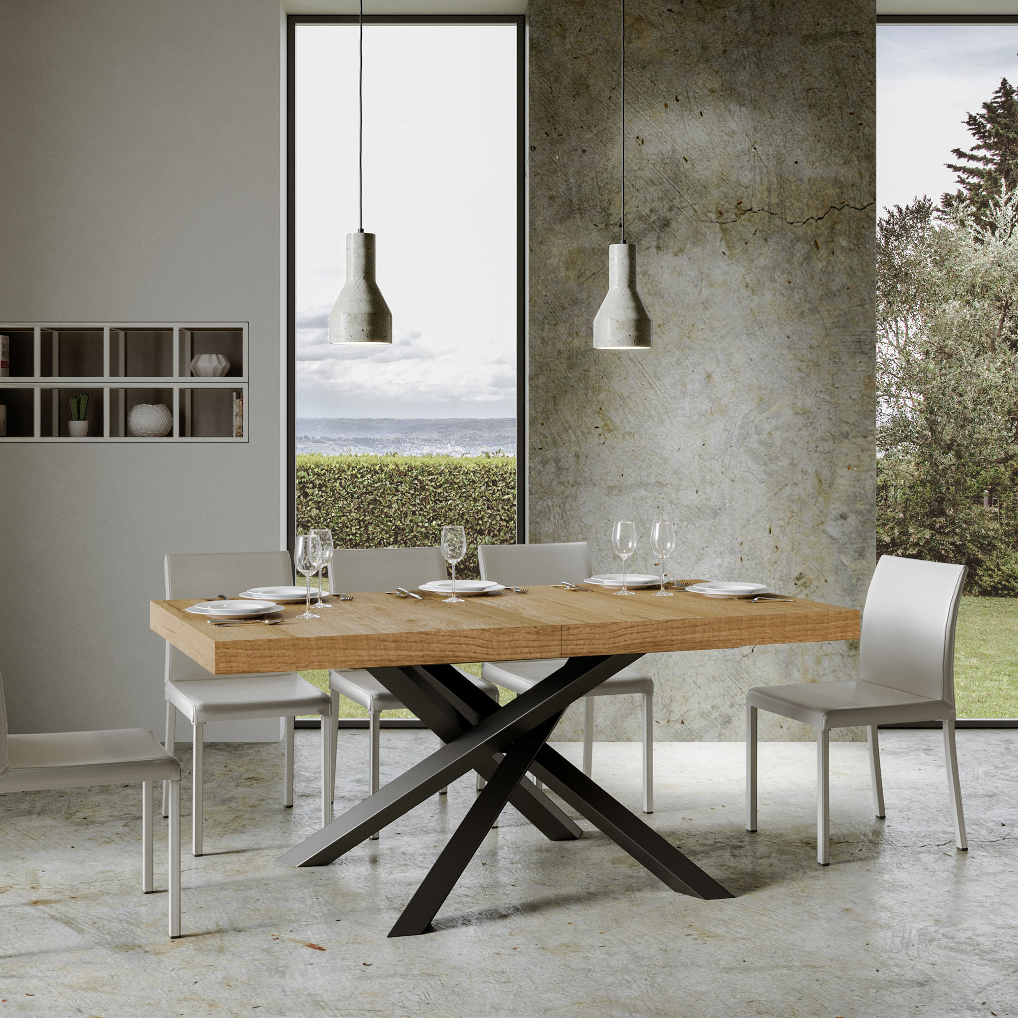 Tavolo allungabile 90x200/460 cm Volantis quercia natura telaio Antracite