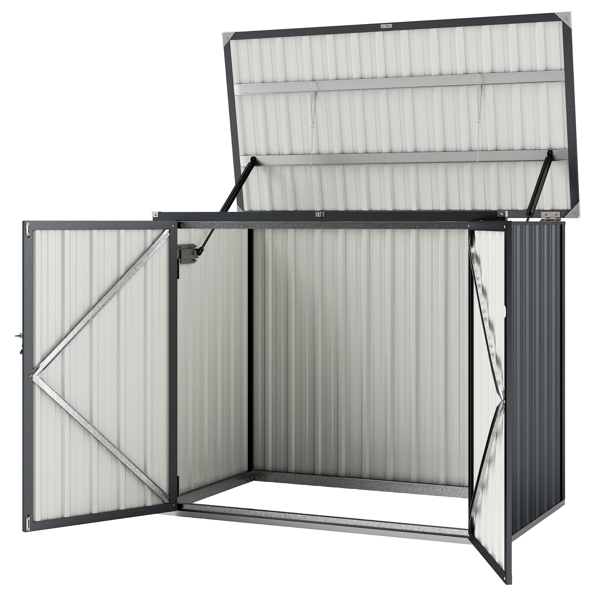 Cache poubelle acier 2 portes verrouillables couvercle relevable gris