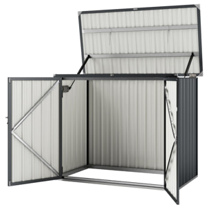 Cache poubelle acier 2 portes verrouillables couvercle relevable gris