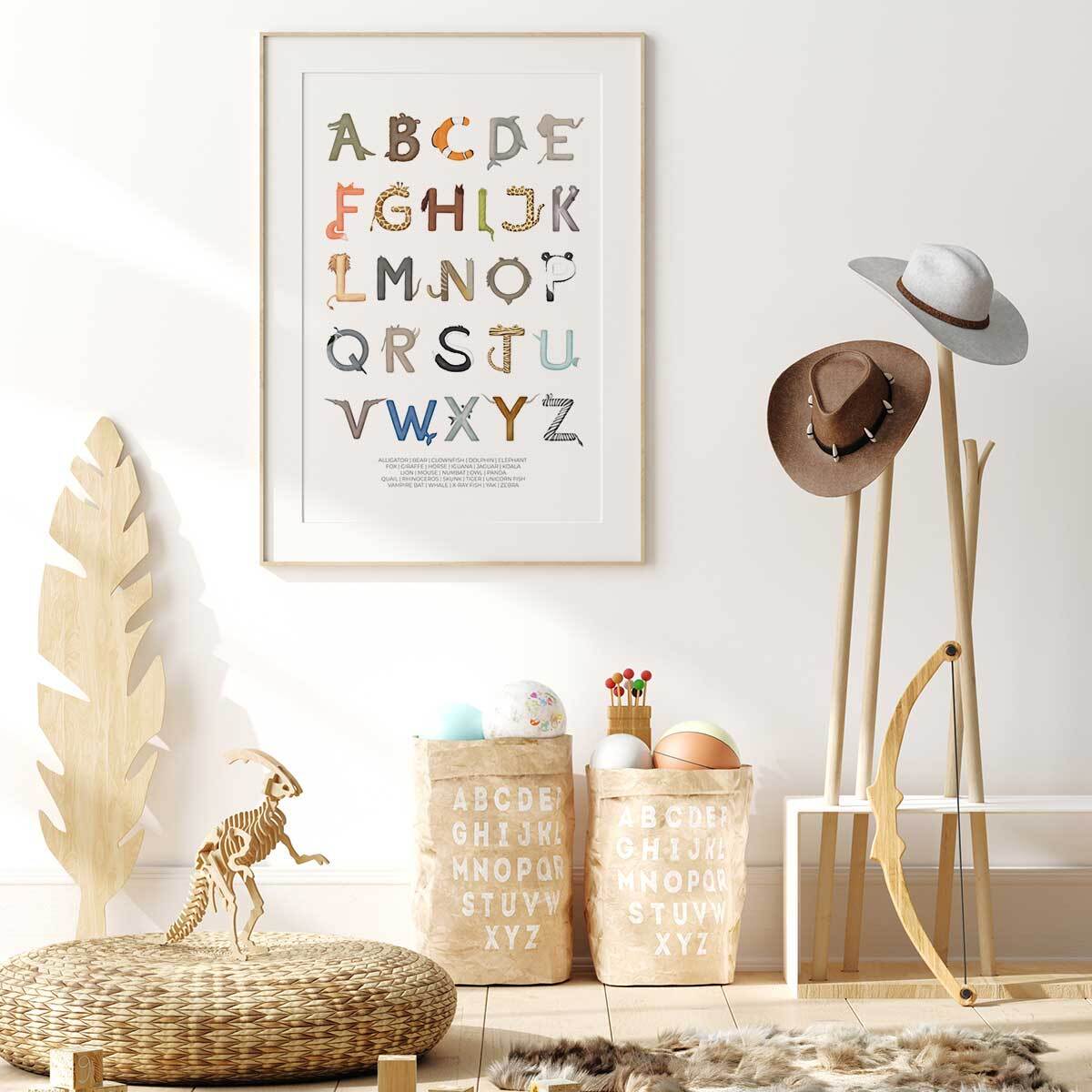 Affiche enfant lettres anglaises  Affiche + cadre en bois - Chêne